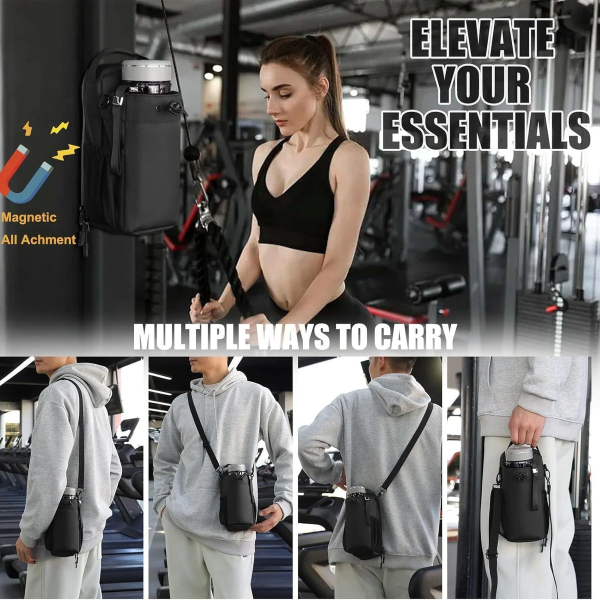 Magnetic Gym Bag for Phone & Water Bottle